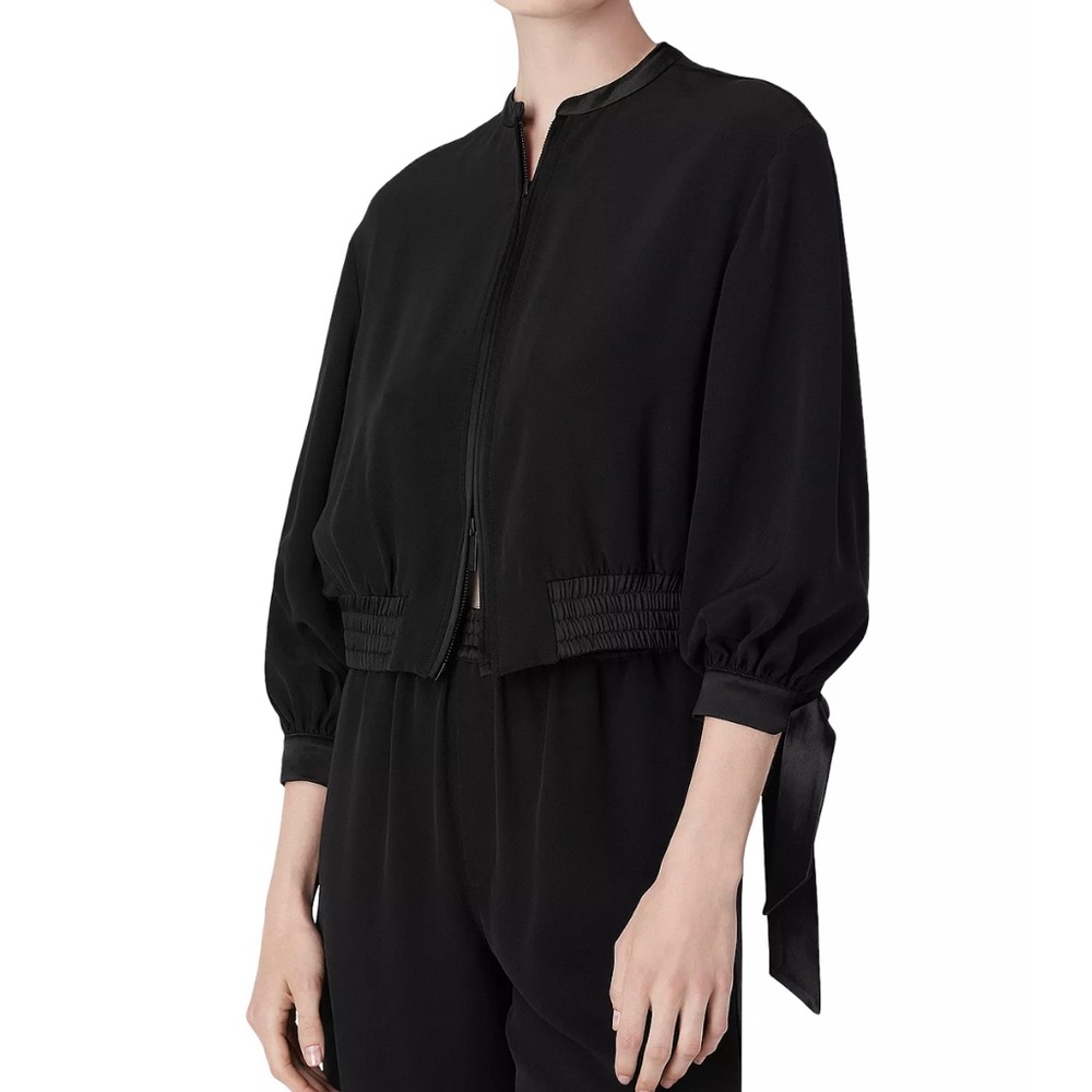 🚨🚨EARLY 🦜SPECIALJane+One Black Silk/Satin RibbonSleeve Jacket. Like Armoni